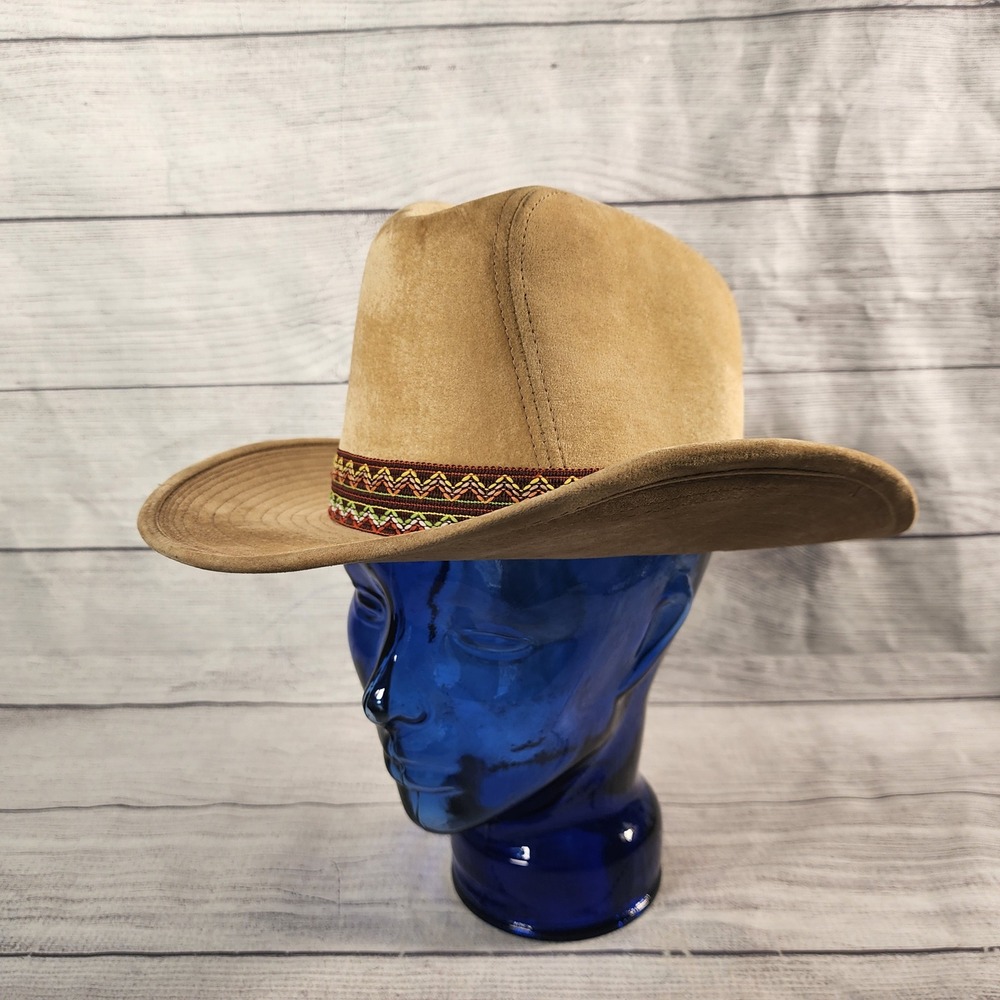 Vintage YA Youngan Cowboy Hat Mens L 7-7 1/8 Tan Faux Suede Western Korea